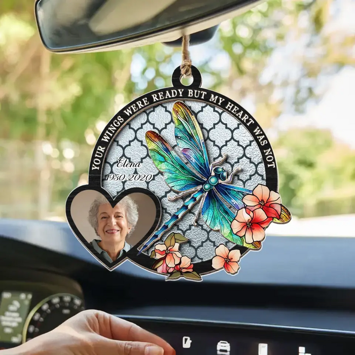 Personalized Memorial Photo Suncatcher Ornament - Memorial Gift Idea for Mother's Day/Father's Day - Your Wings Were Ready But My Heart Was Not