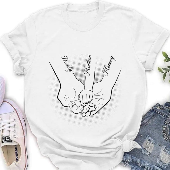 Personalized Family Hand In Hand Shirt/Hoodie - Mother's Day/Father's Day Gift Idea - Up to 3 Kids