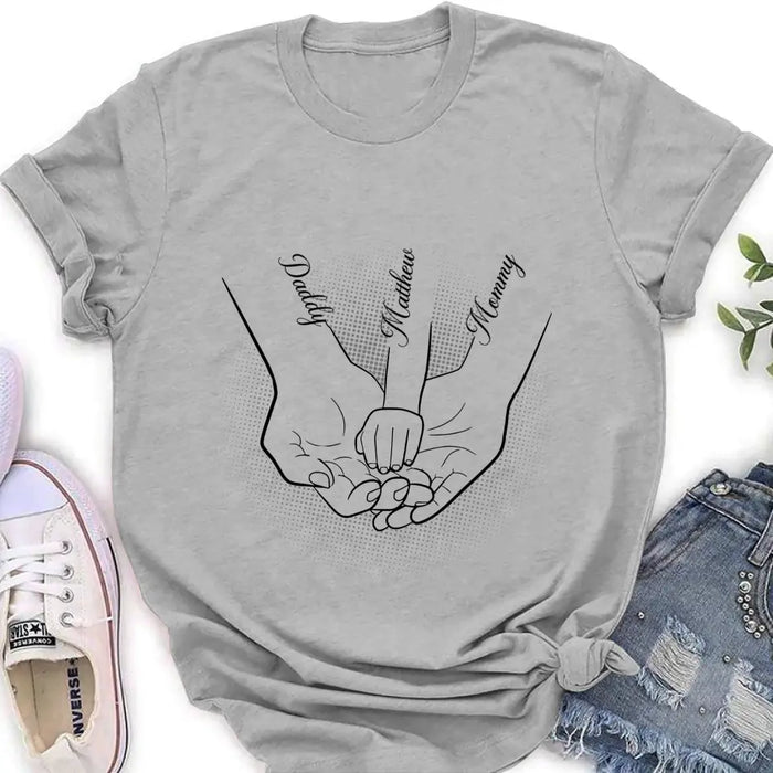 Personalized Family Hand In Hand Shirt/Hoodie - Mother's Day/Father's Day Gift Idea - Up to 3 Kids