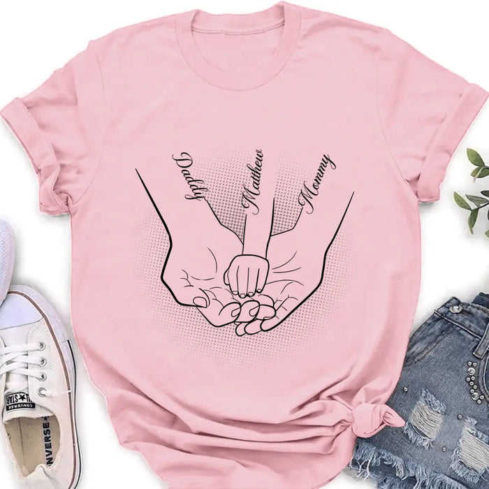 Personalized Family Hand In Hand Shirt/Hoodie - Mother's Day/Father's Day Gift Idea - Up to 3 Kids