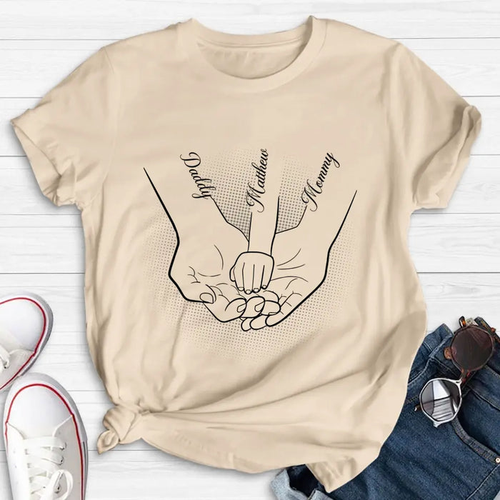 Personalized Family Hand In Hand Shirt/Hoodie - Mother's Day/Father's Day Gift Idea - Up to 3 Kids