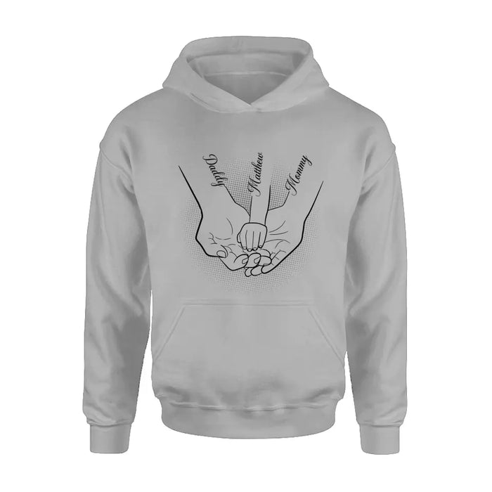 Personalized Family Hand In Hand Shirt/Hoodie - Mother's Day/Father's Day Gift Idea - Up to 3 Kids