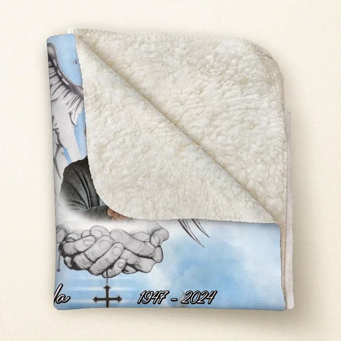 Personalized Memorial Fleece Throw Blanket/Quilt - Upload Photo - Memorial Gift Idea For Family Member - God Has You In His Arms I Have You In My Heart