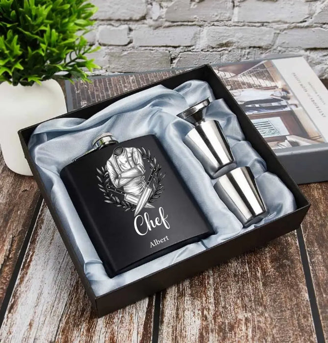 Personalized Chef Wine Flask Set - Father's Day Gift Idea for Chef