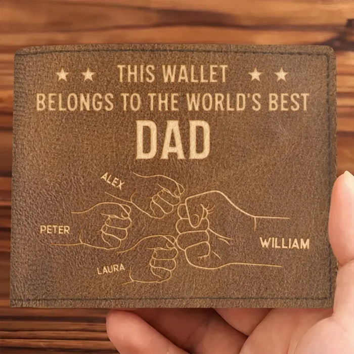 Personalized Dad Leather Wallet - Up to 4 Kids - Father's Day Gift Idea For Dad/Husband - This Wallet Belongs To The World's Best Dad