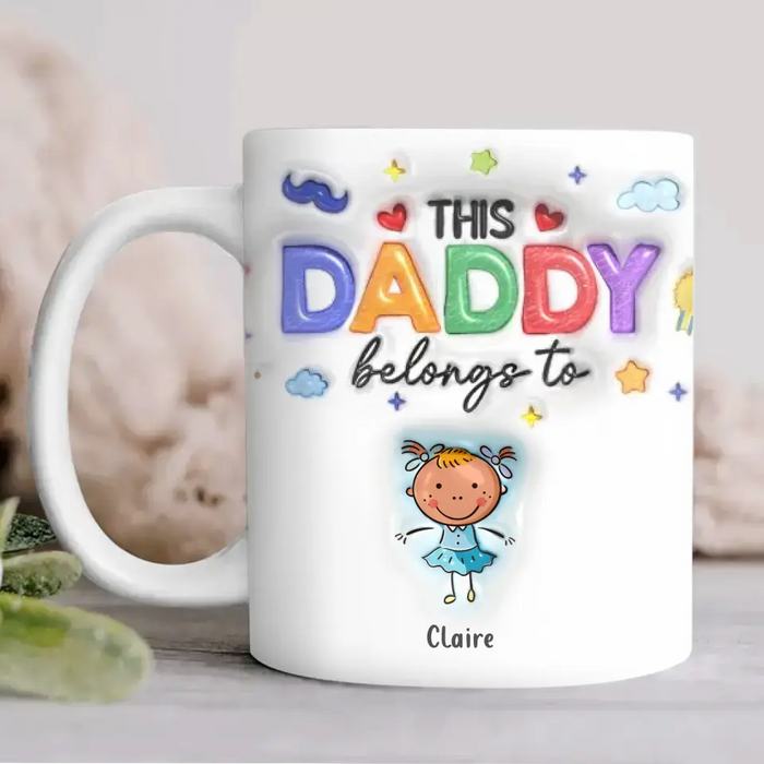 Personalized Daddy 3D Inflated Effect Coffee Mug - Up to 6 Kids - Father's Day Gift Idea