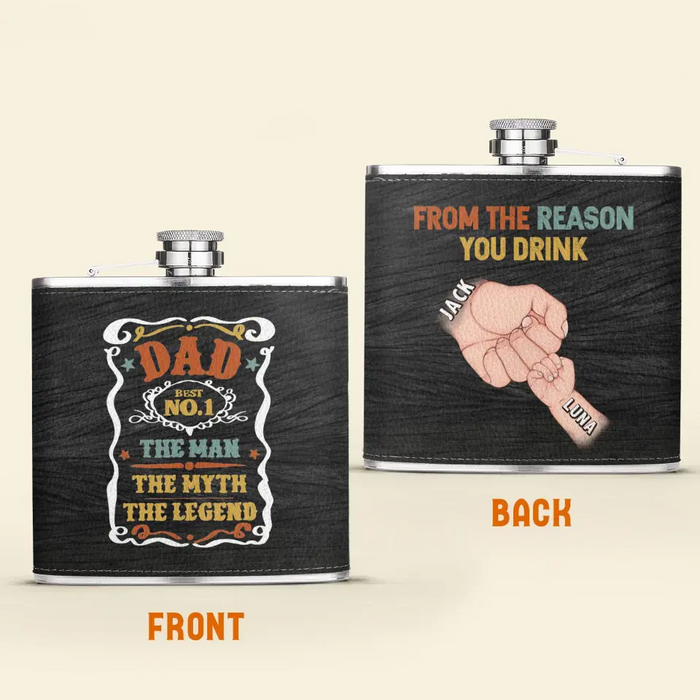 Personalized Dad Leather Flask - Up to 5 Kids - Father's Day Gift Idea for Dad - The Man The Myth The Legend