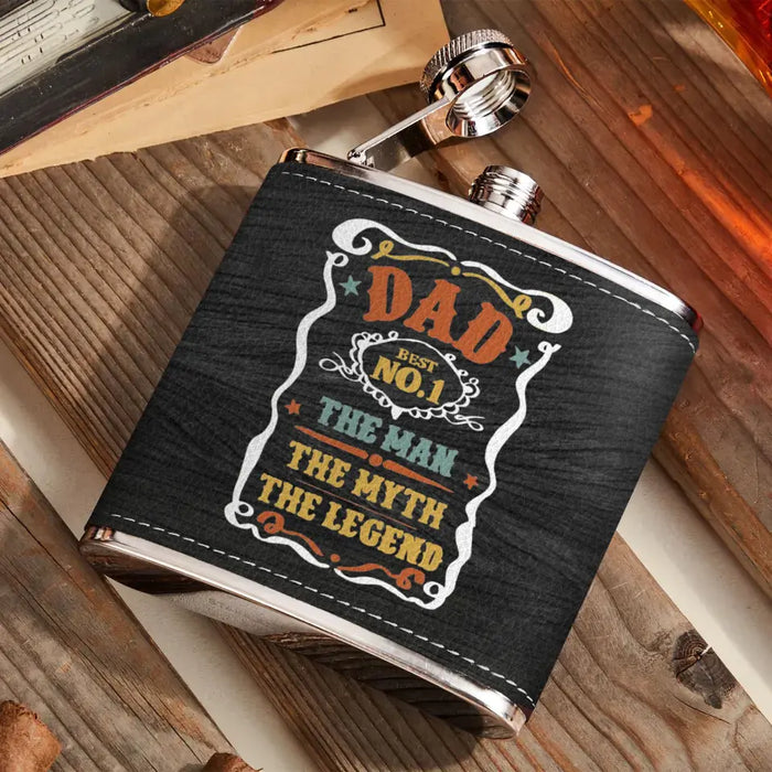 Personalized Dad Leather Flask - Up to 5 Kids - Father's Day Gift Idea for Dad - The Man The Myth The Legend