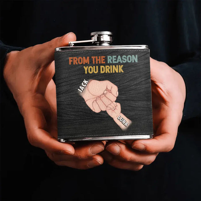 Personalized Dad Leather Flask - Up to 5 Kids - Father's Day Gift Idea for Dad - The Man The Myth The Legend