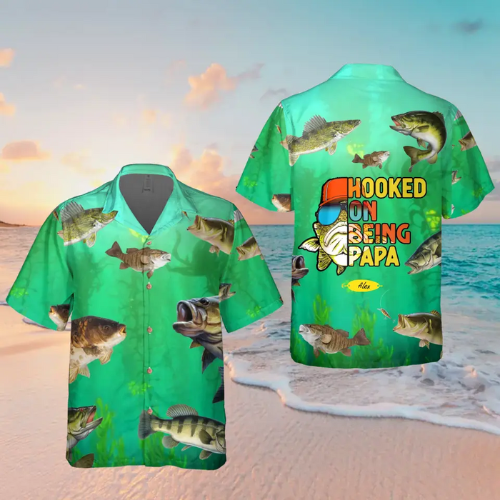 Personalized Dad Hawaiian T-Shirt - Birthday/Father's Day Gift Idea For Dad Papa Grandpa Husband - Hooked On Being Papa