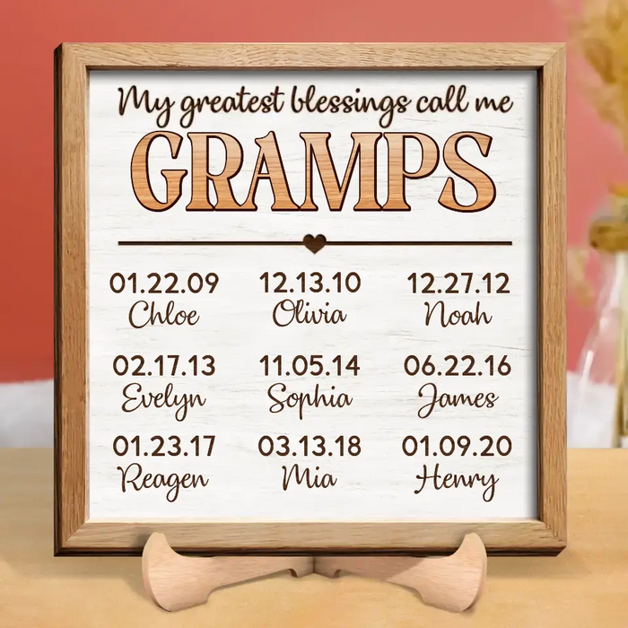 Personalized Grandpa Dad 2 Layered Wooden Art - Up to 9 Kids - Father's Day Gift Idea - My Greatest Blessings Call Me Gramps
