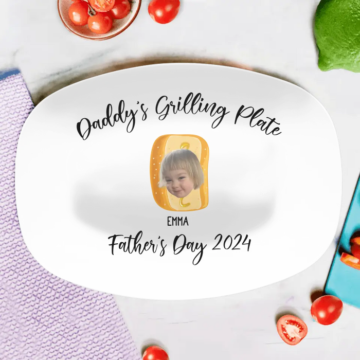 Personalized Photo Serving Platter - Up to 6 Kids -Funny Gift Idea for Father's Day - Daddy's Grilling Plate