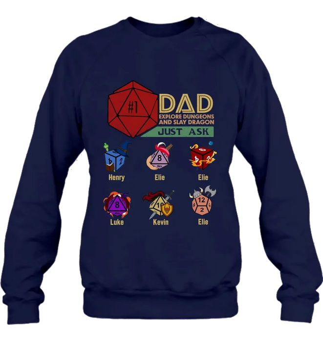 Personalized #1 DAD Explore Dungeons And Slay Dragon Shirt/Hoodie -  Gift Idea for Father's Day - Up to 6 Kids
