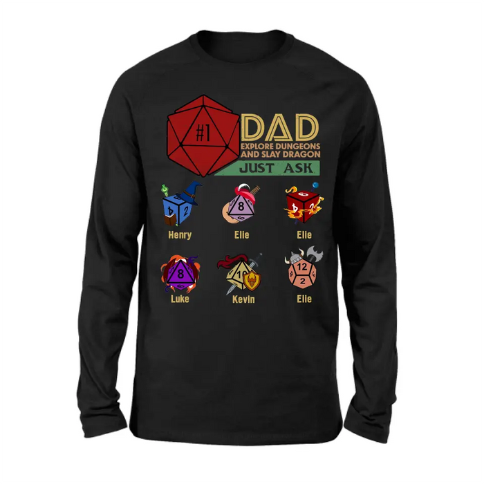 Personalized #1 DAD Explore Dungeons And Slay Dragon Shirt/Hoodie -  Gift Idea for Father's Day - Up to 6 Kids