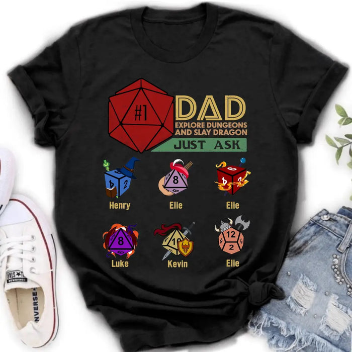 Personalized #1 DAD Explore Dungeons And Slay Dragon Shirt/Hoodie -  Gift Idea for Father's Day - Up to 6 Kids