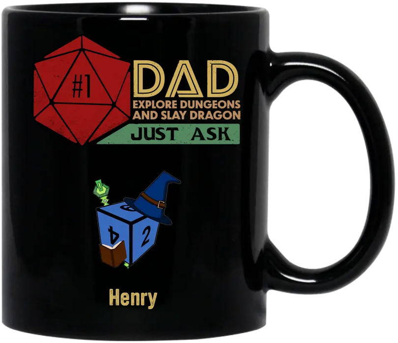 Personalized #1 DAD Explore Dungeons And Slay Dragon Coffee Mug - Gift Idea for Father's Day - Up To 6 Kids