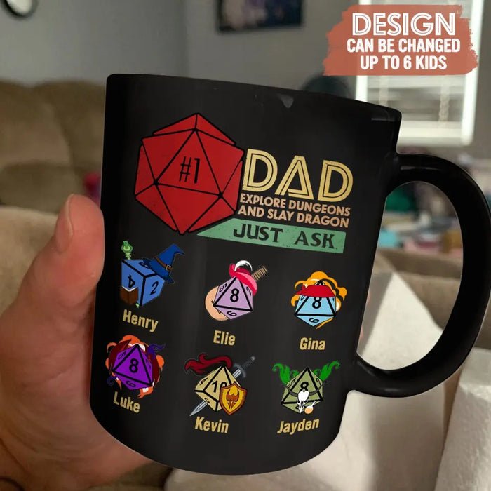 Personalized #1 DAD Explore Dungeons And Slay Dragon Coffee Mug - Gift Idea for Father's Day - Up To 6 Kids