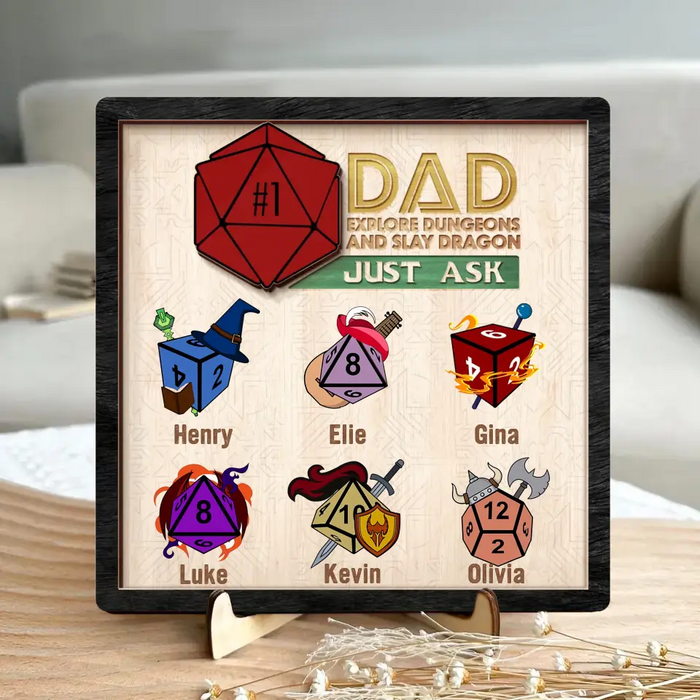 Personalized #1 DAD Explore Dungeons And Slay Dragon 2 Layered Wooden Art - Gift Idea for Father's Day - Up to 6 Kids