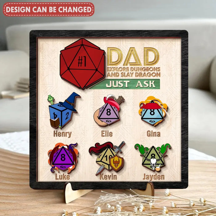 Personalized #1 DAD Explore Dungeons And Slay Dragon 2 Layered Wooden Art - Gift Idea for Father's Day - Up to 6 Kids