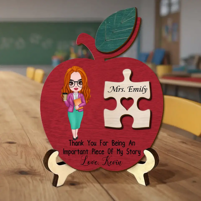 Personalized Teacher 2 Layered Wooden Art - Gift Idea for Teachers' Day - Thank You For Being An Important Piece Of My Story