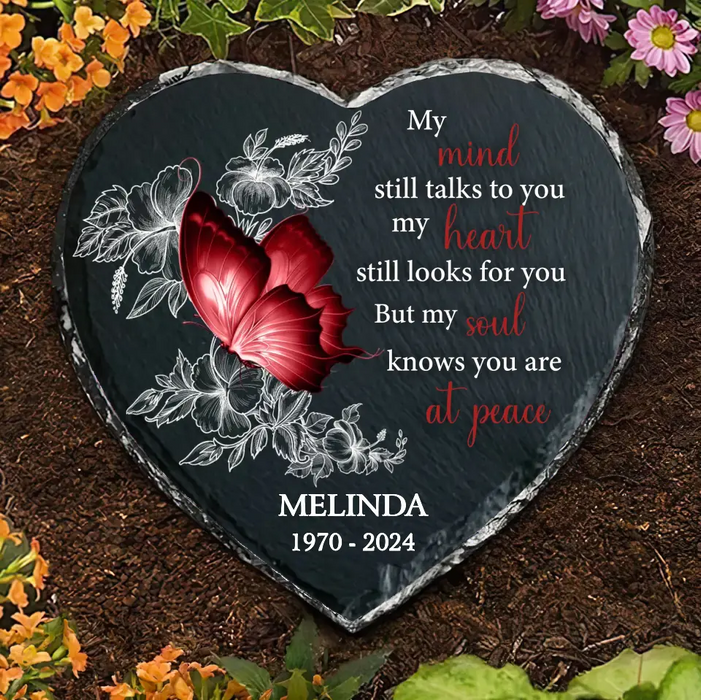Personalized Memorial Heart Lithograph - Memorial Gift Idea for Father's Day - My Mind Still Talks To You My Heart Still Looks For You