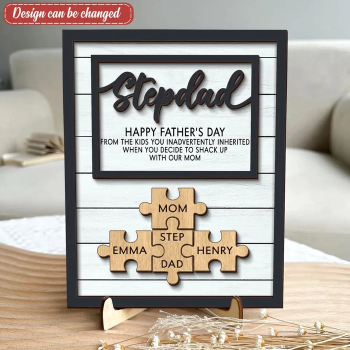 Personalized Stepped Dad 2 Layered Wooden Art - Puzzle Pieces Father's Day/Birthday Gift - StepDad Missing Pieces