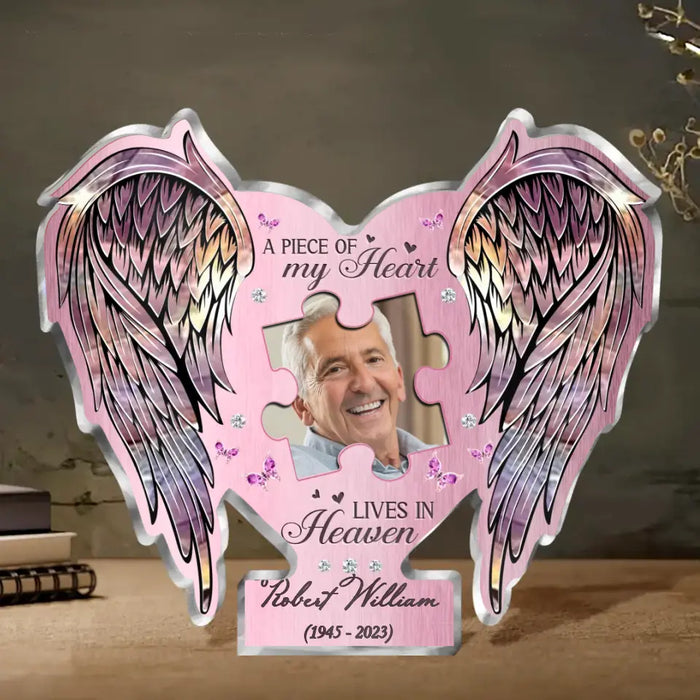 Personalized Memorial Dad Acrylic Plaque - Upload Photo - Memorial Gift Idea For Father's Day - A Piece Of My Heart Lives In Heaven