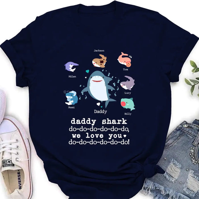 Personalized Shark Shirt/Hoodie - Father's Day Gift Idea With Up to 6 Kids - Daddy Shark We Love You