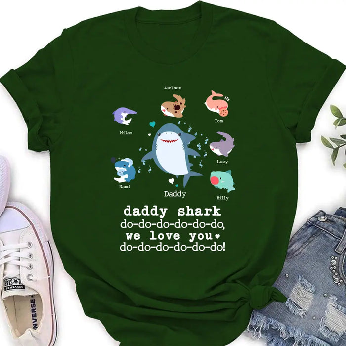 Personalized Shark Shirt/Hoodie - Father's Day Gift Idea With Up to 6 Kids - Daddy Shark We Love You