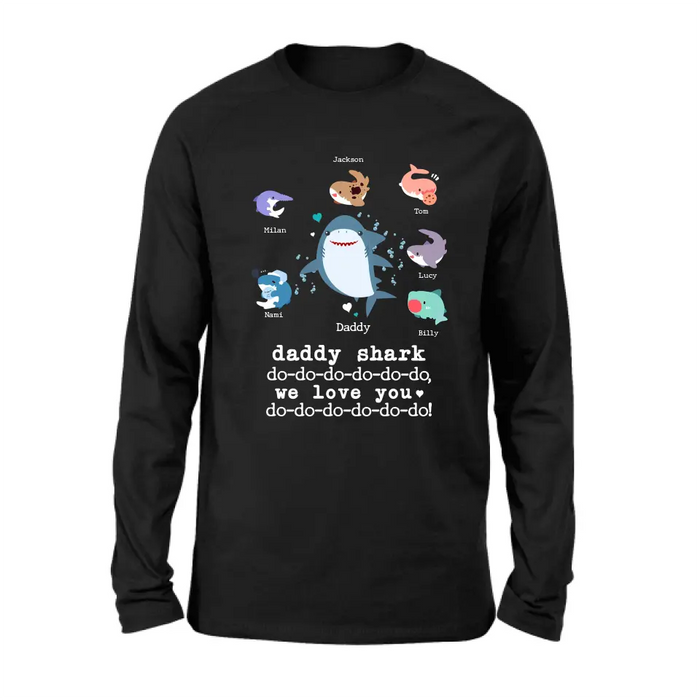Personalized Shark Shirt/Hoodie - Father's Day Gift Idea With Up to 6 Kids - Daddy Shark We Love You