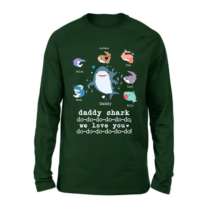 Personalized Shark Shirt/Hoodie - Father's Day Gift Idea With Up to 6 Kids - Daddy Shark We Love You
