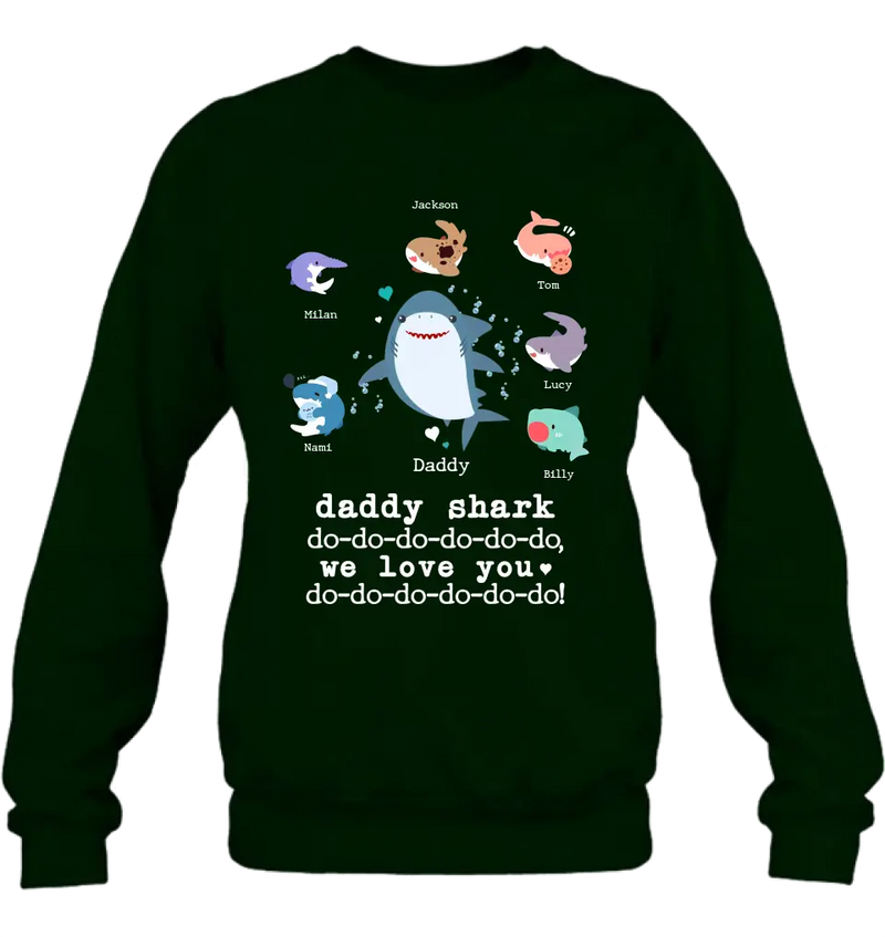 Personalized Shark Shirt/Hoodie - Father's Day Gift Idea With Up to 6 Kids - Daddy Shark We Love You