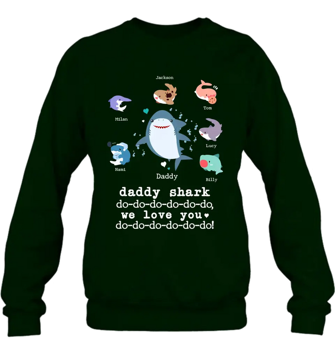 Personalized Shark Shirt/Hoodie - Father's Day Gift Idea With Up to 6 Kids - Daddy Shark We Love You