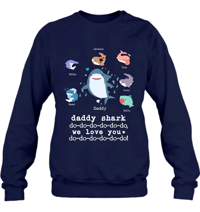 Personalized Shark Shirt/Hoodie - Father's Day Gift Idea With Up to 6 Kids - Daddy Shark We Love You