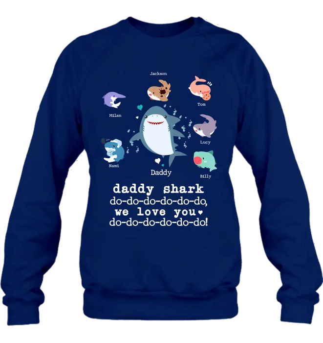 Personalized Shark Shirt/Hoodie - Father's Day Gift Idea With Up to 6 Kids - Daddy Shark We Love You