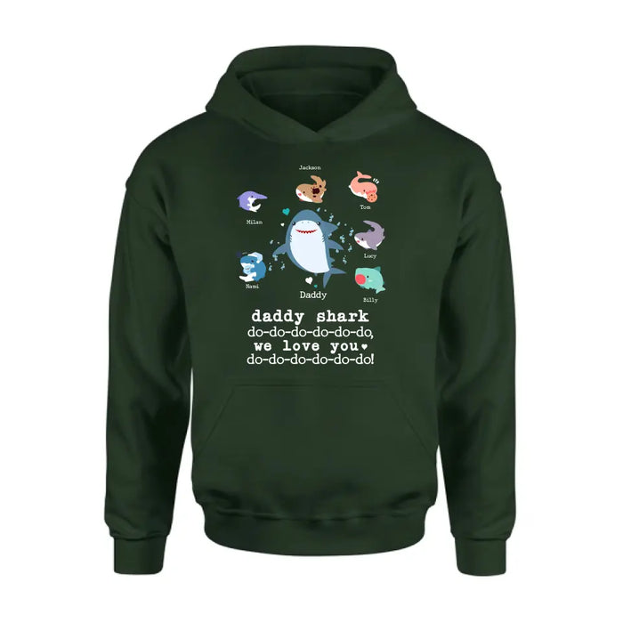 Personalized Shark Shirt/Hoodie - Father's Day Gift Idea With Up to 6 Kids - Daddy Shark We Love You