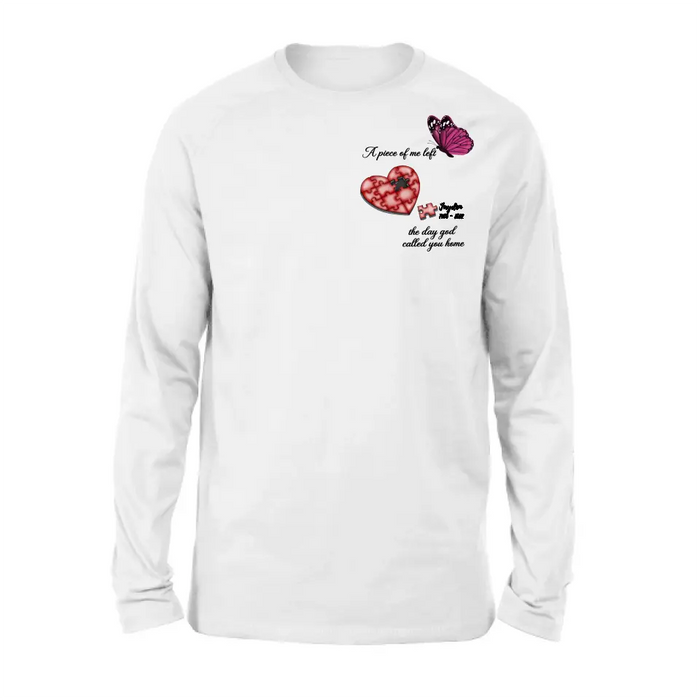 Personalized Memorial Puzzle Shirt/Hoodie - Up to 7 Pieces - Memorial Gift Idea for Mother's Day/Father's Day - A Piece Of Me Left The Day God Called You Home