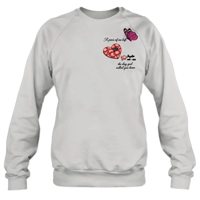 Personalized Memorial Puzzle Shirt/Hoodie - Up to 7 Pieces - Memorial Gift Idea for Mother's Day/Father's Day - A Piece Of Me Left The Day God Called You Home