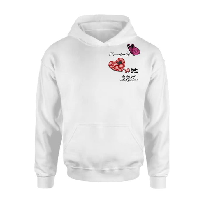 Personalized Memorial Puzzle Shirt/Hoodie - Up to 7 Pieces - Memorial Gift Idea for Mother's Day/Father's Day - A Piece Of Me Left The Day God Called You Home
