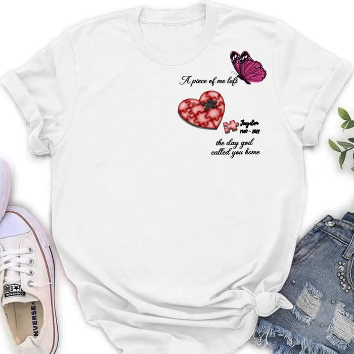 Personalized Memorial Puzzle Shirt/Hoodie - Up to 7 Pieces - Memorial Gift Idea for Mother's Day/Father's Day - A Piece Of Me Left The Day God Called You Home