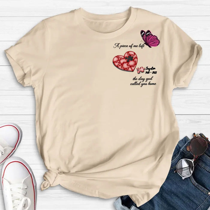 Personalized Memorial Puzzle Shirt/Hoodie - Up to 7 Pieces - Memorial Gift Idea for Mother's Day/Father's Day - A Piece Of Me Left The Day God Called You Home