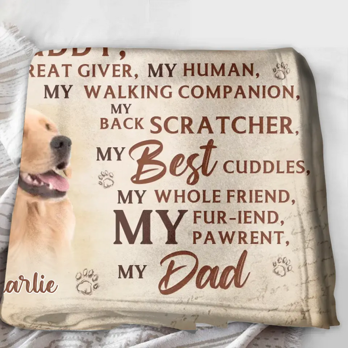 Personalized Father's Day Fleece Throw Blanket - Gift Idea For Dog Owner - Upload Dog Photo - Happy Father's Day To My Hero