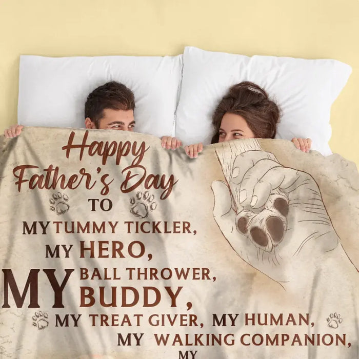 Personalized Father's Day Fleece Throw Blanket - Gift Idea For Dog Owner - Upload Dog Photo - Happy Father's Day To My Hero