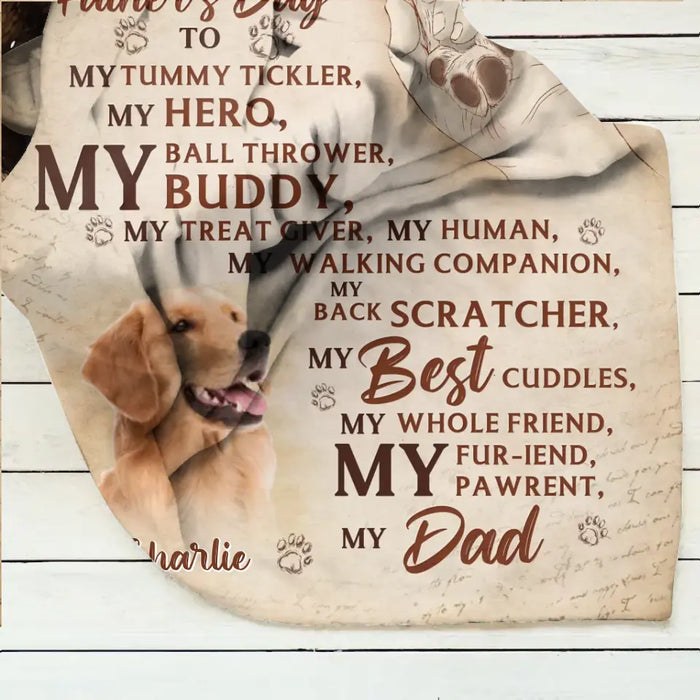 Personalized Father's Day Fleece Throw Blanket - Gift Idea For Dog Owner - Upload Dog Photo - Happy Father's Day To My Hero
