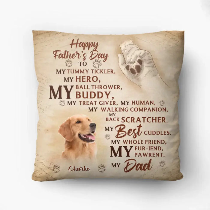 Personalized Father's Day Pillow Cover - Gift Idea For Dog Owner - Upload Dog Photo - Happy Father's Day To My Hero