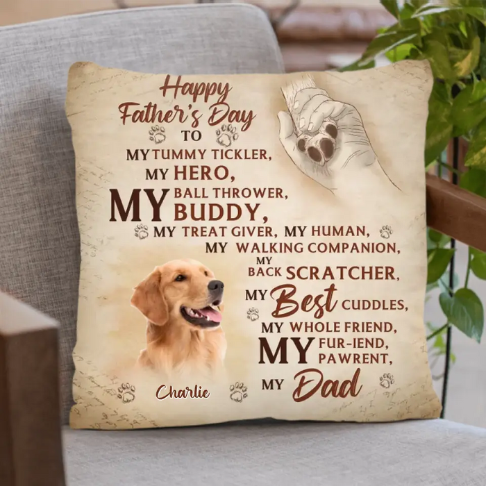 Personalized Father's Day Pillow Cover - Gift Idea For Dog Owner - Upload Dog Photo - Happy Father's Day To My Hero