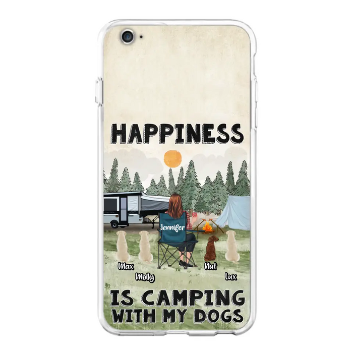 Personalized Camping Phone Case - Gift Idea For Girl & Dogs - Up to 4 Dogs - Happiness Is Camping With My Dogs - Case For iPhone/Samsung
