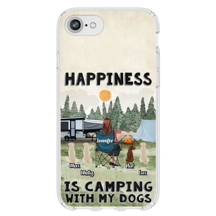 Personalized Camping Phone Case - Gift Idea For Girl & Dogs - Up to 4 Dogs - Happiness Is Camping With My Dogs - Case For iPhone/Samsung