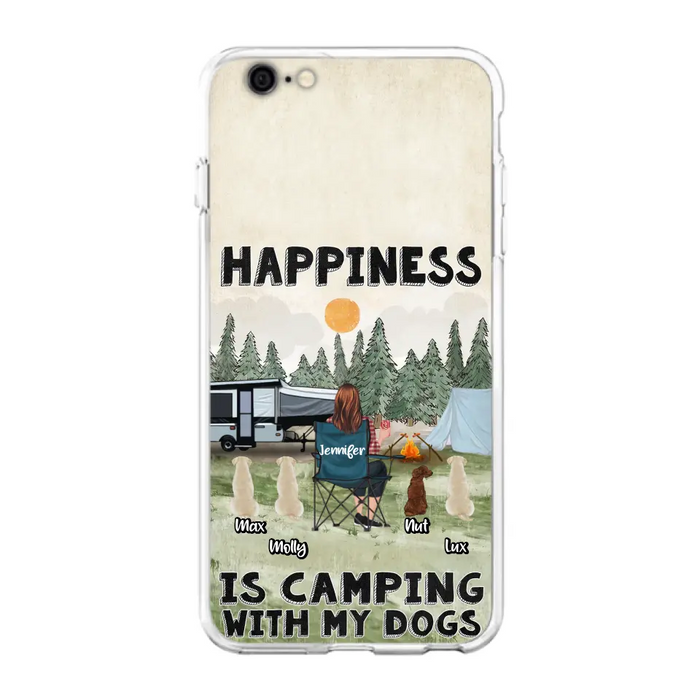 Personalized Camping Phone Case - Gift Idea For Girl & Dogs - Up to 4 Dogs - Happiness Is Camping With My Dogs - Case For iPhone/Samsung