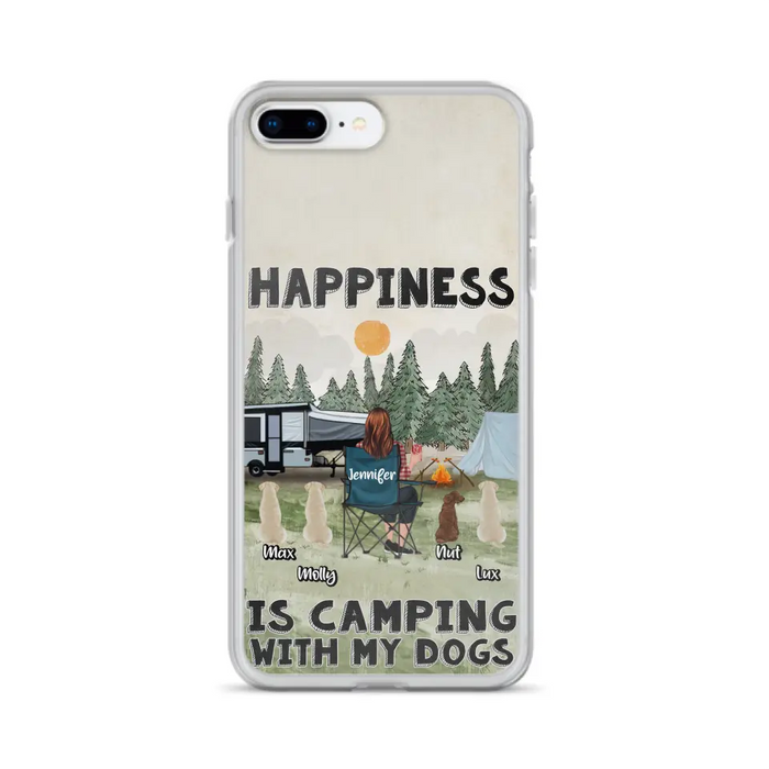 Personalized Camping Phone Case - Gift Idea For Girl & Dogs - Up to 4 Dogs - Happiness Is Camping With My Dogs - Case For iPhone/Samsung